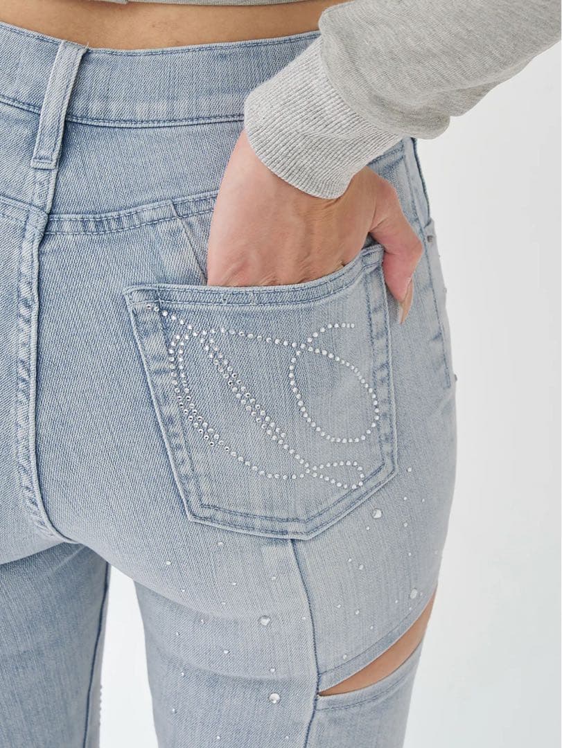 【新品】Darich ドロップビジューフレアデニムパンツ I-BLU