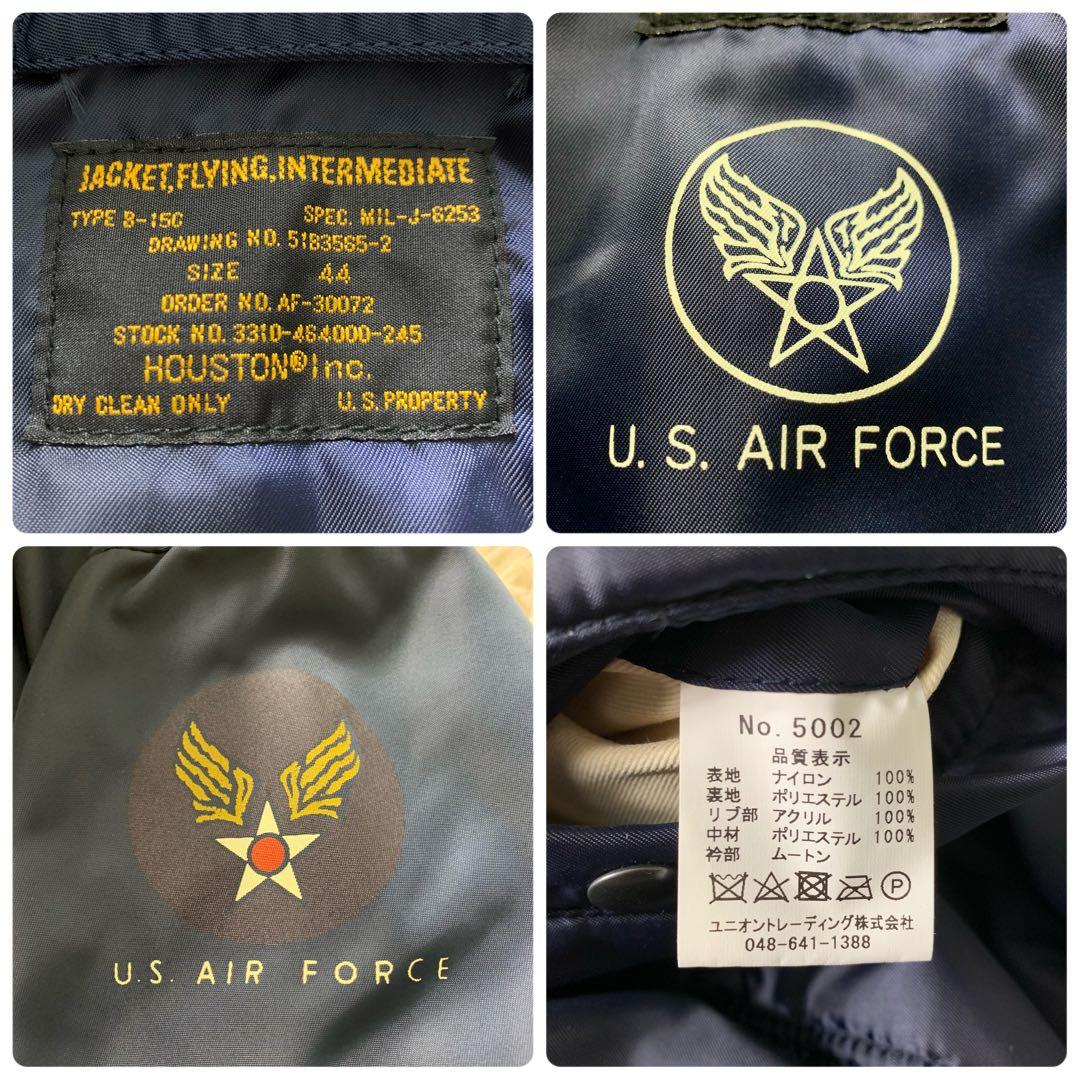 テ*ン様 美品■HOUSTON フライトジャケット B-15C 襟ボア ネイビー