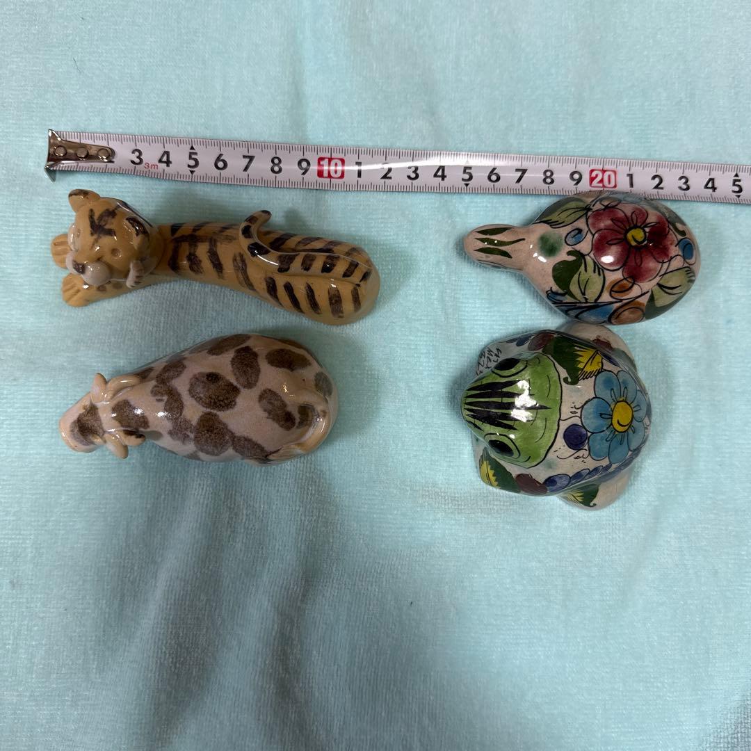 置物 トラ ウシ カエル カメ 陶器 小物 花 寅 牛 亀