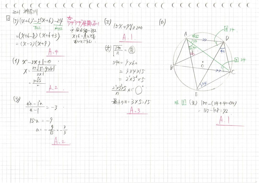 塾講師オリジナル数学解説 全問動画付 神奈川公立高校入試 2020-22 過去問