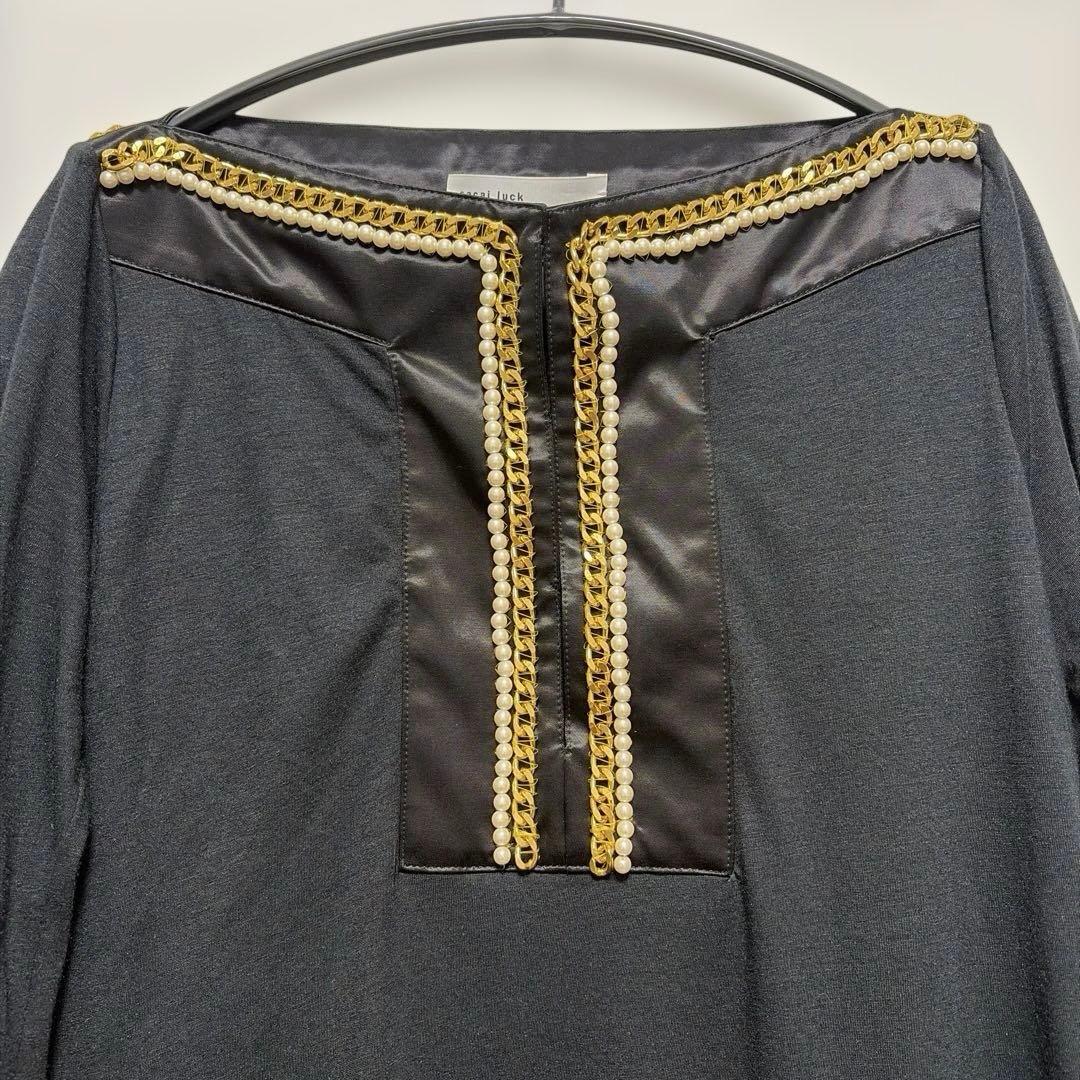 レア！sacai luck チェーン　パール　麻混　ワンピース　膝丈