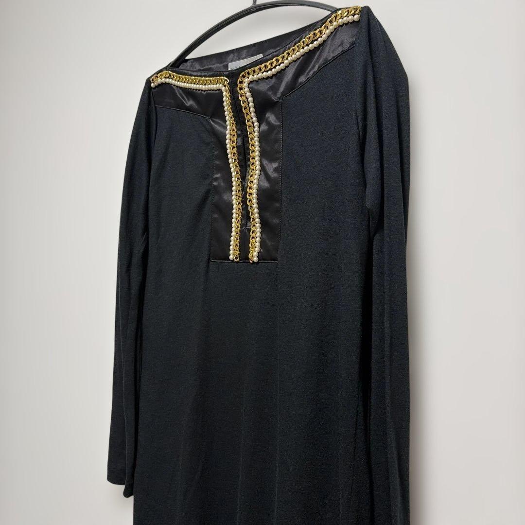 レア！sacai luck チェーン　パール　麻混　ワンピース　膝丈