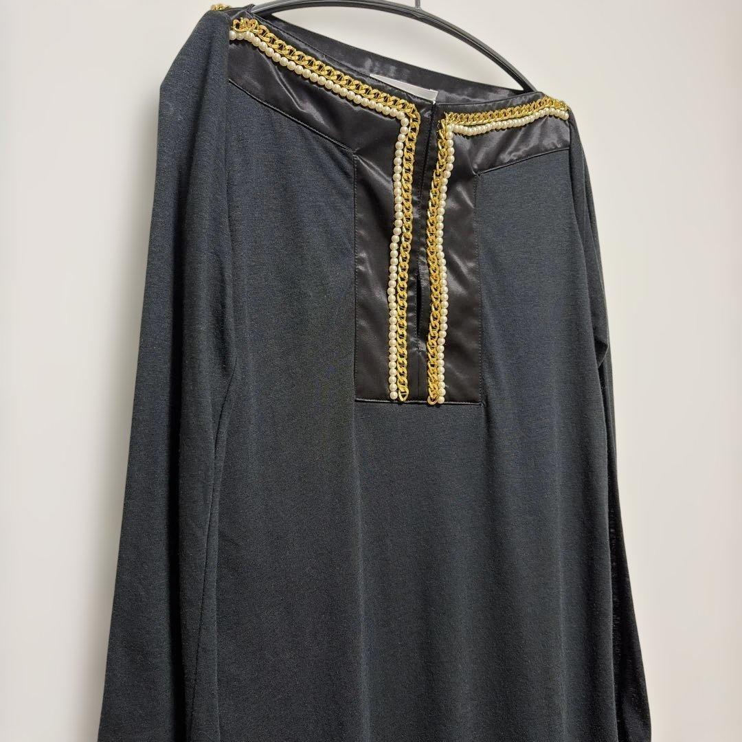 レア！sacai luck チェーン　パール　麻混　ワンピース　膝丈
