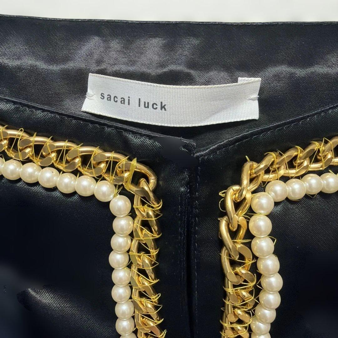 レア！sacai luck チェーン　パール　麻混　ワンピース　膝丈