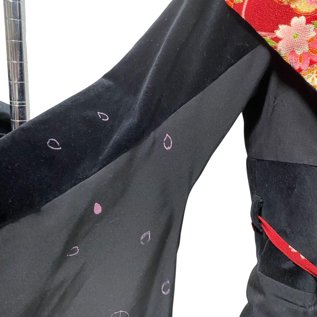 gouk 雅　着物風 振袖 ジャケット　長袖　桜　和風　レース　ちりめん　黒