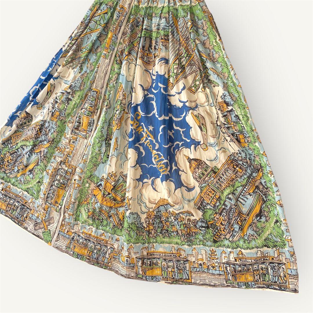 Bindu ビンドゥー フレアスカート 風景画プリント ロング丈 洗える
