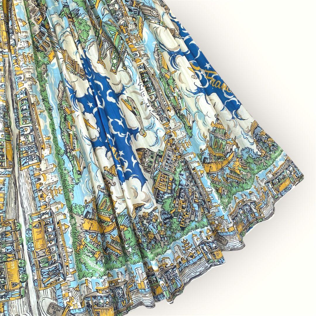 Bindu ビンドゥー フレアスカート 風景画プリント ロング丈 洗える