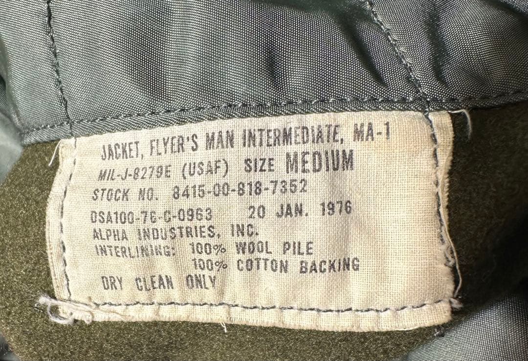 実物 ALPHA INDUSTRIES 70s USAF MA-1 M