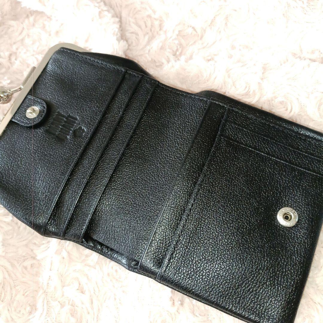 【未使用・極美品】MARY QUANT がま口財布　二つ折り財布　本皮　黒