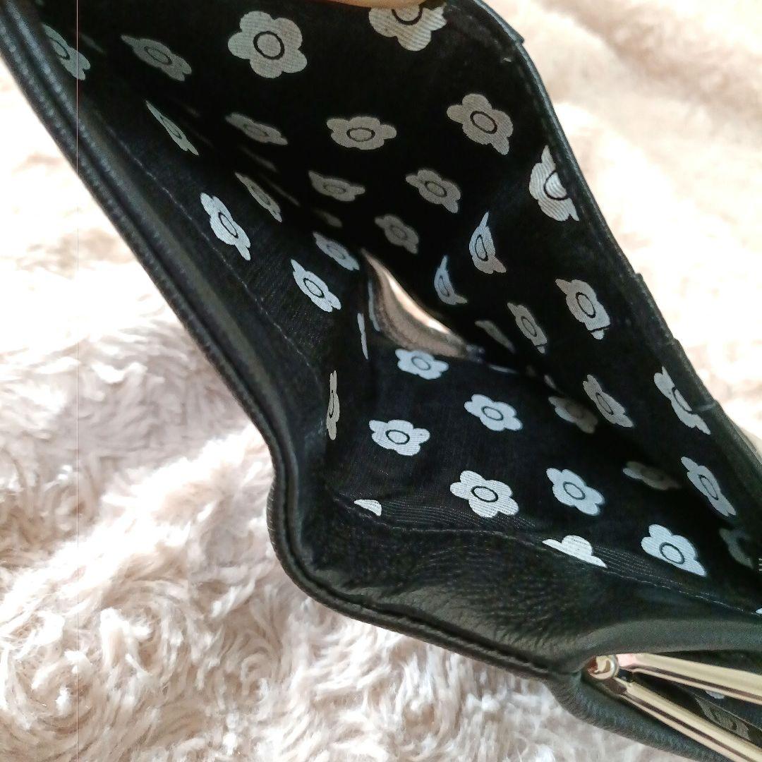 【未使用・極美品】MARY QUANT がま口財布　二つ折り財布　本皮　黒