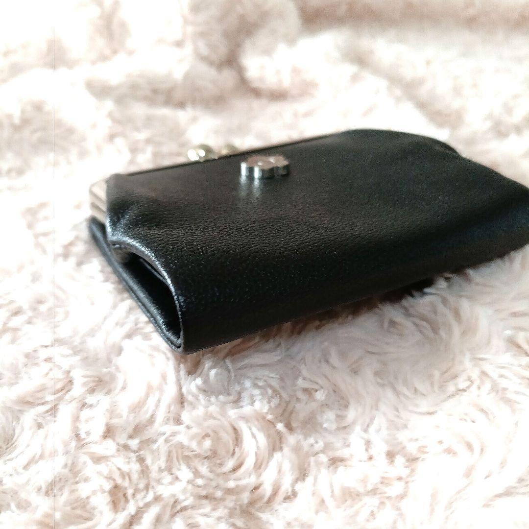 【未使用・極美品】MARY QUANT がま口財布　二つ折り財布　本皮　黒
