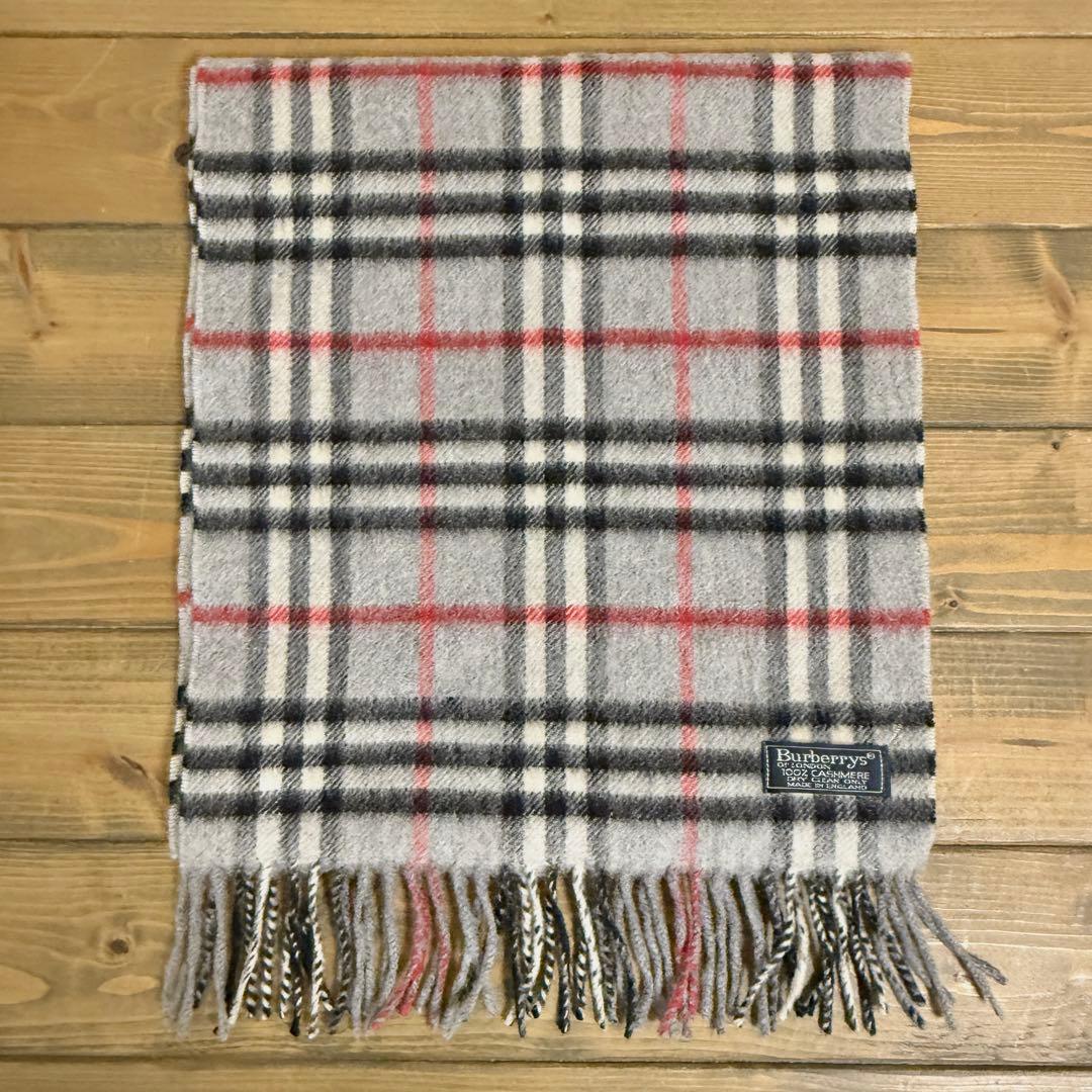 【美品】BURBERRY マフラー カシミヤ100% グレー
