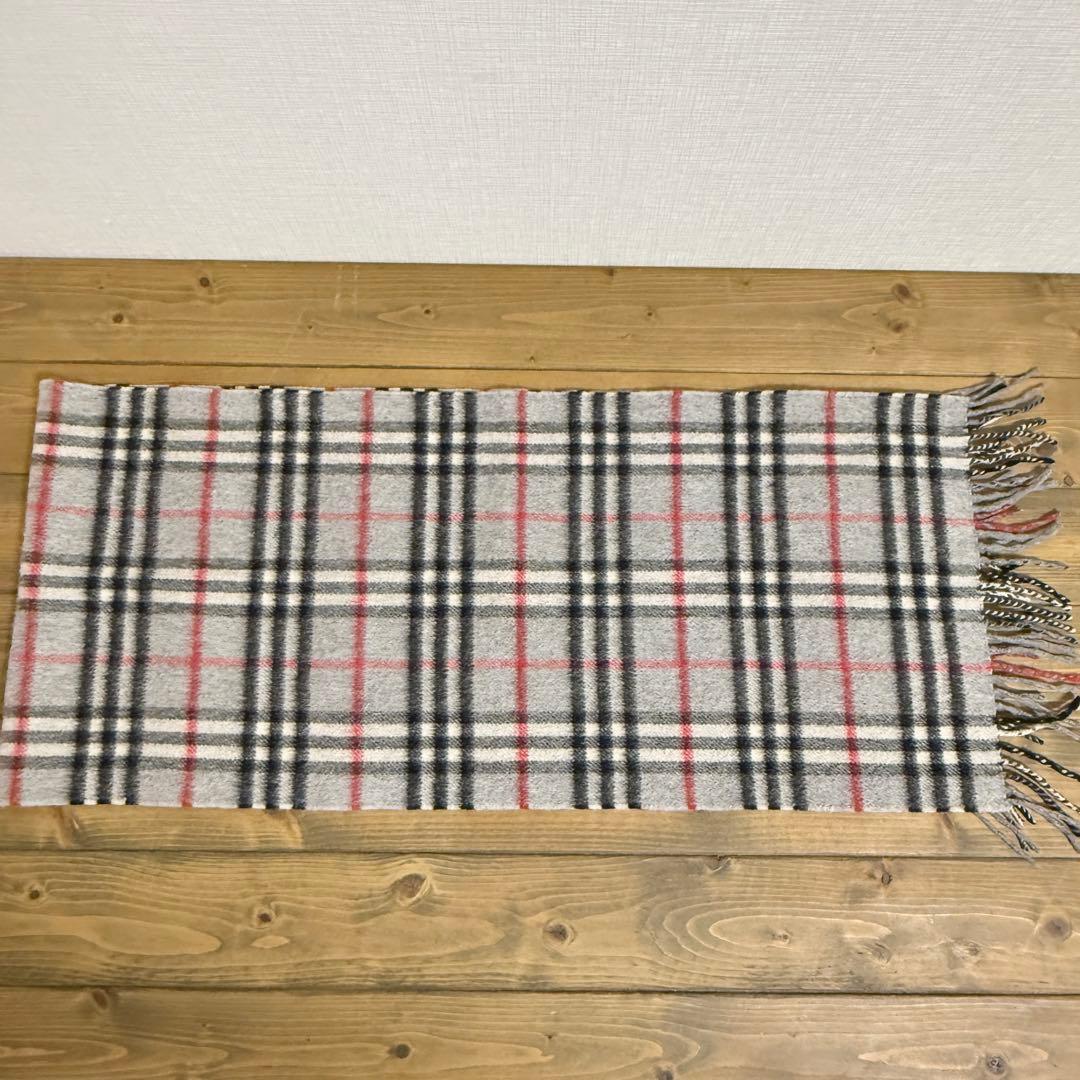 【美品】BURBERRY マフラー カシミヤ100% グレー
