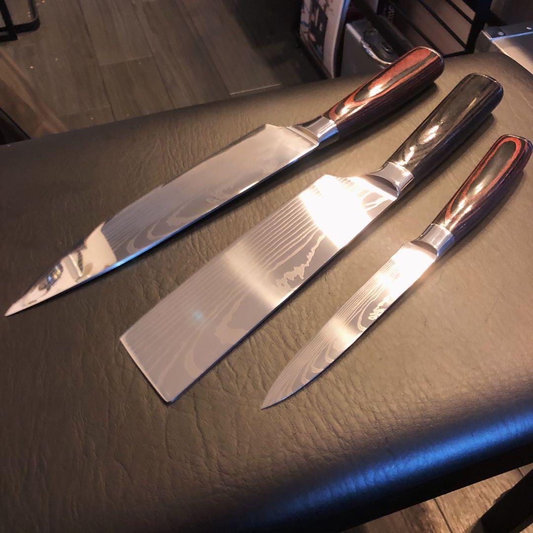 新品　高級三徳包丁　シェフナイフ　ダマスカス　包丁　フルーツナイフ　３本セット