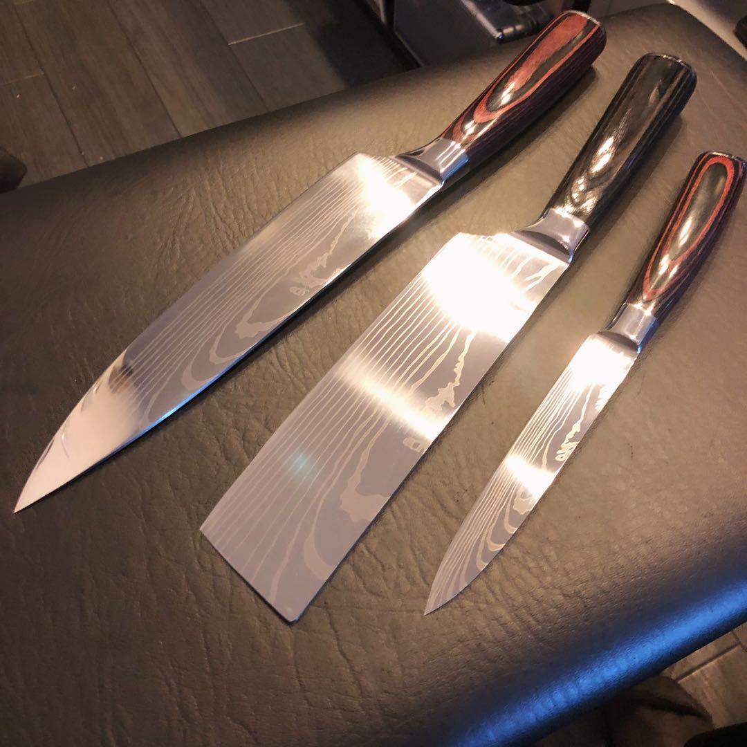 新品　高級三徳包丁　シェフナイフ　ダマスカス　包丁　フルーツナイフ　３本セット