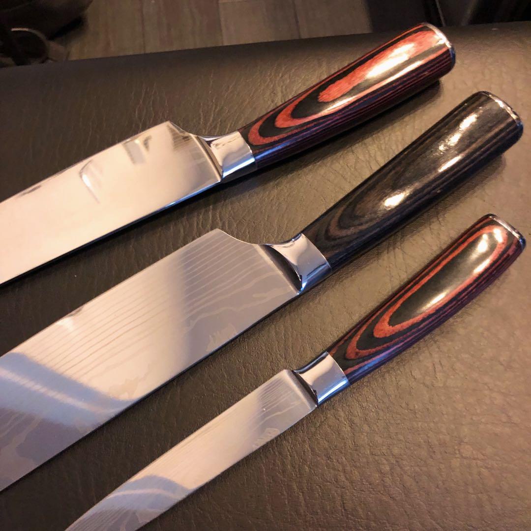 新品　高級三徳包丁　シェフナイフ　ダマスカス　包丁　フルーツナイフ　３本セット