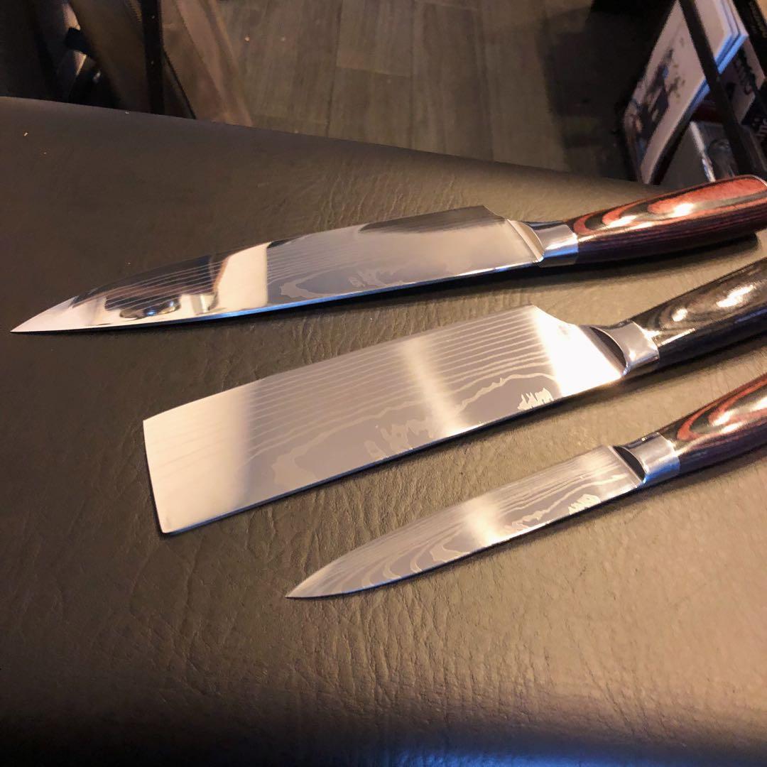 新品　高級三徳包丁　シェフナイフ　ダマスカス　包丁　フルーツナイフ　３本セット