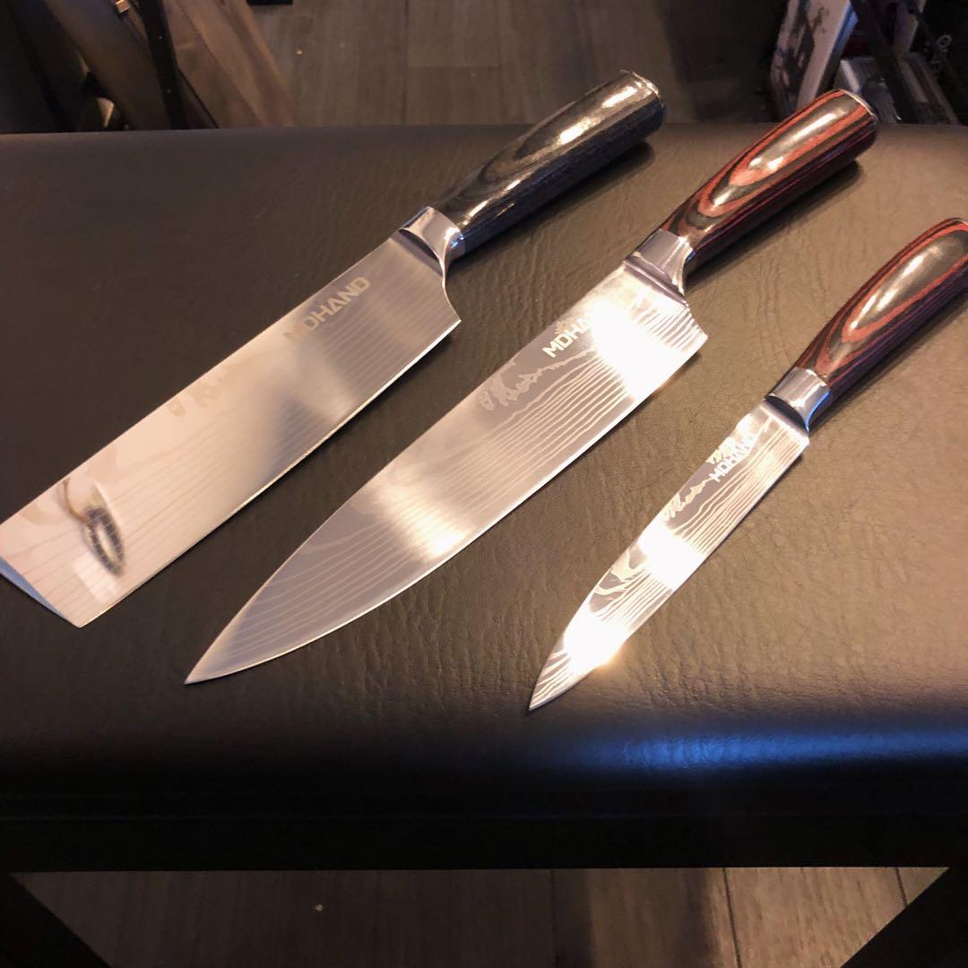 新品　高級三徳包丁　シェフナイフ　ダマスカス　包丁　フルーツナイフ　３本セット