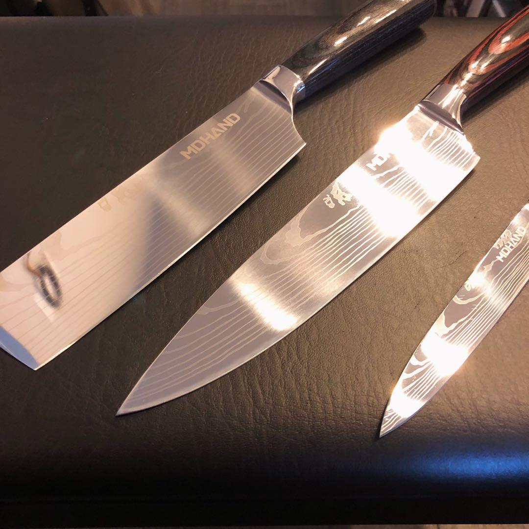 新品　高級三徳包丁　シェフナイフ　ダマスカス　包丁　フルーツナイフ　３本セット
