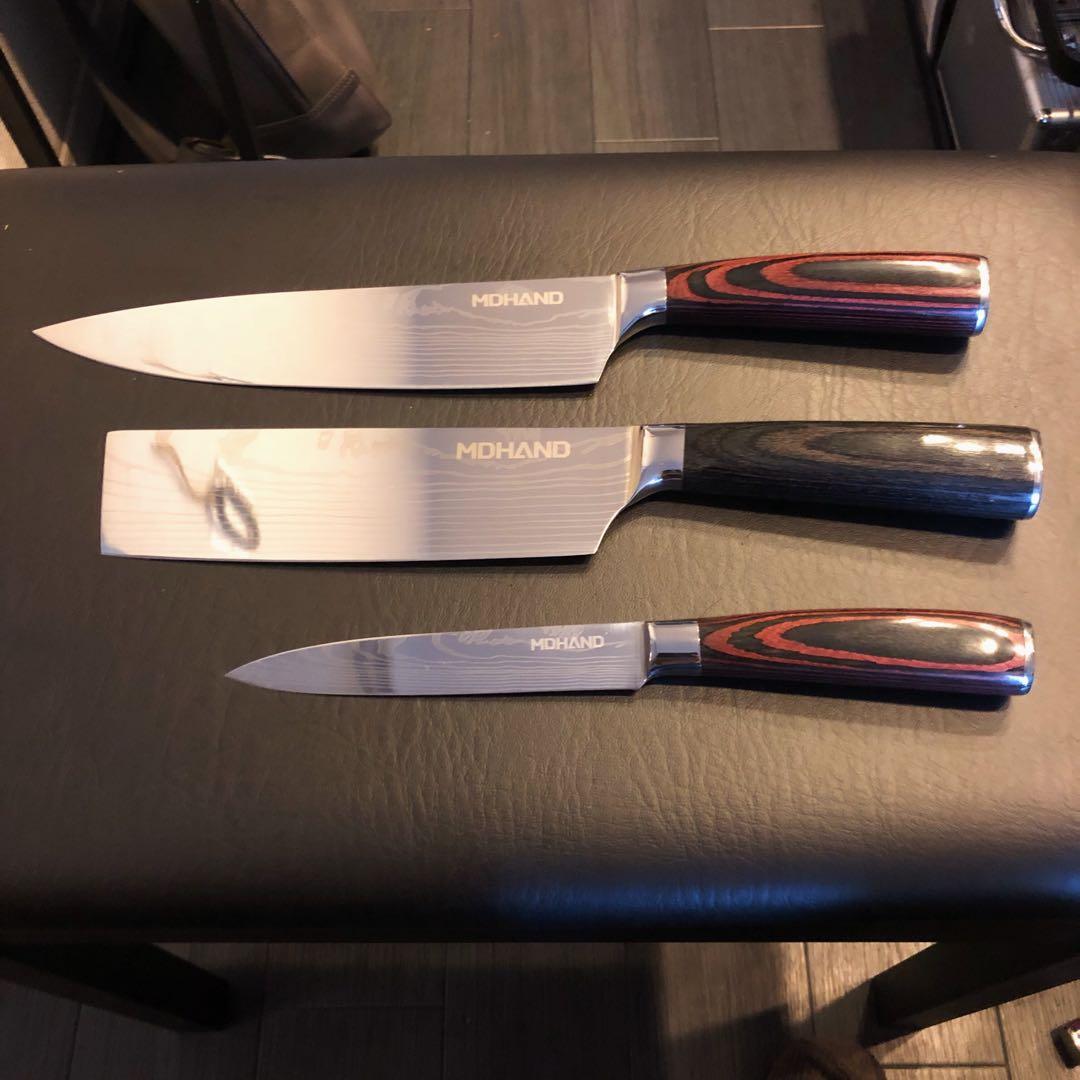 新品　高級三徳包丁　シェフナイフ　ダマスカス　包丁　フルーツナイフ　３本セット