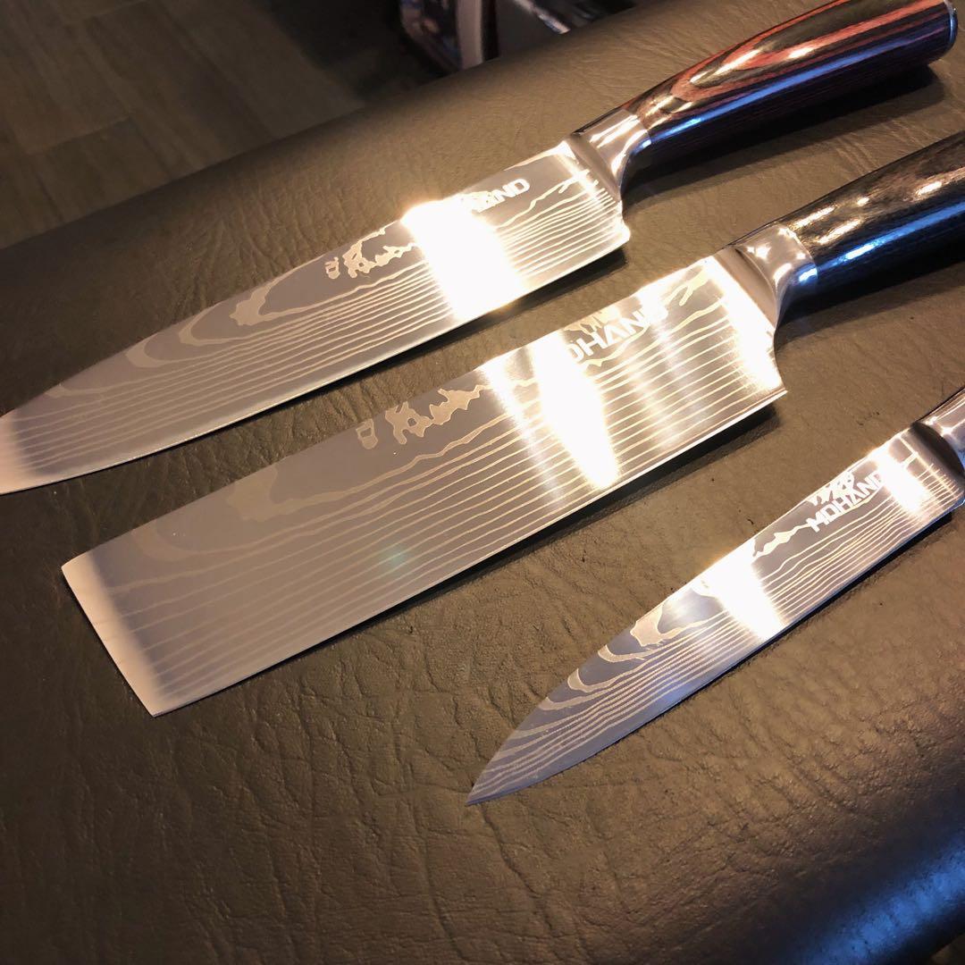 新品　高級三徳包丁　シェフナイフ　ダマスカス　包丁　フルーツナイフ　３本セット
