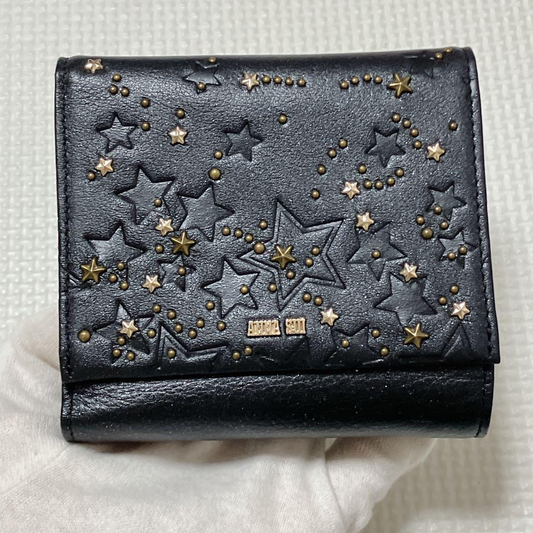 未使用　ANNA SUIアナスイ　レザー三つ折り財布　スタッズ　スター　星柄　黒