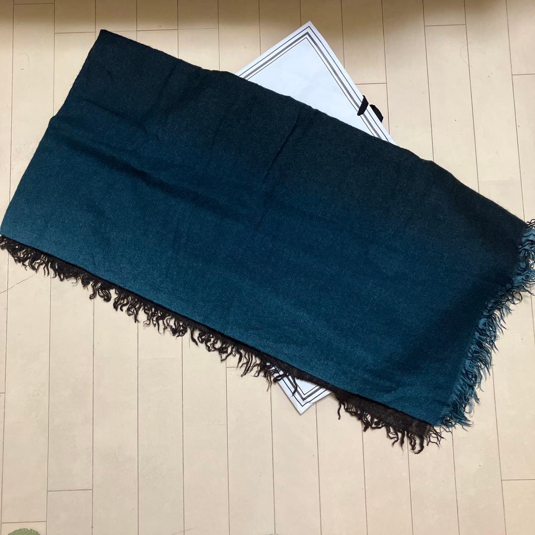 ファリエロサルティ　正方形　カシミヤ大判ストール　黒グリーン　美品