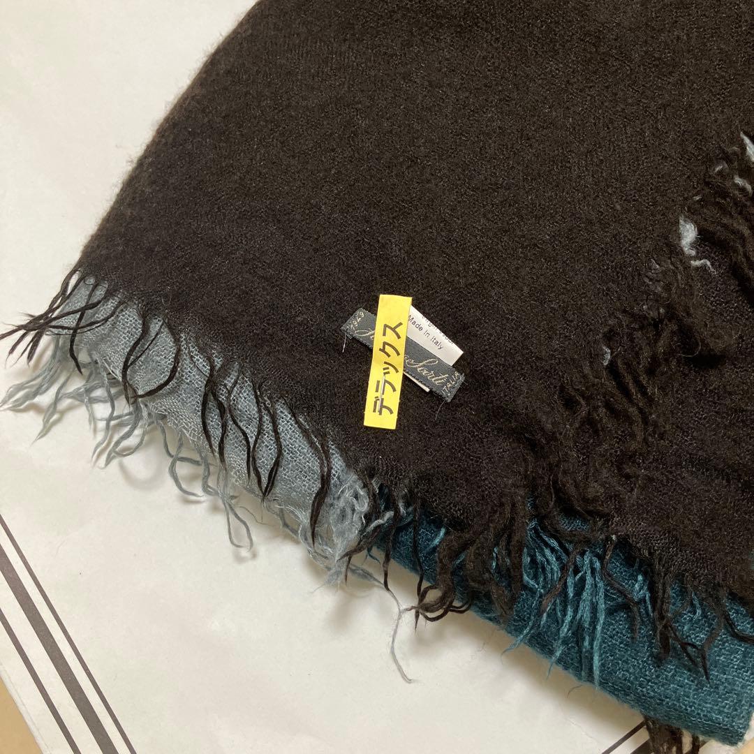 ファリエロサルティ　正方形　カシミヤ大判ストール　黒グリーン　美品