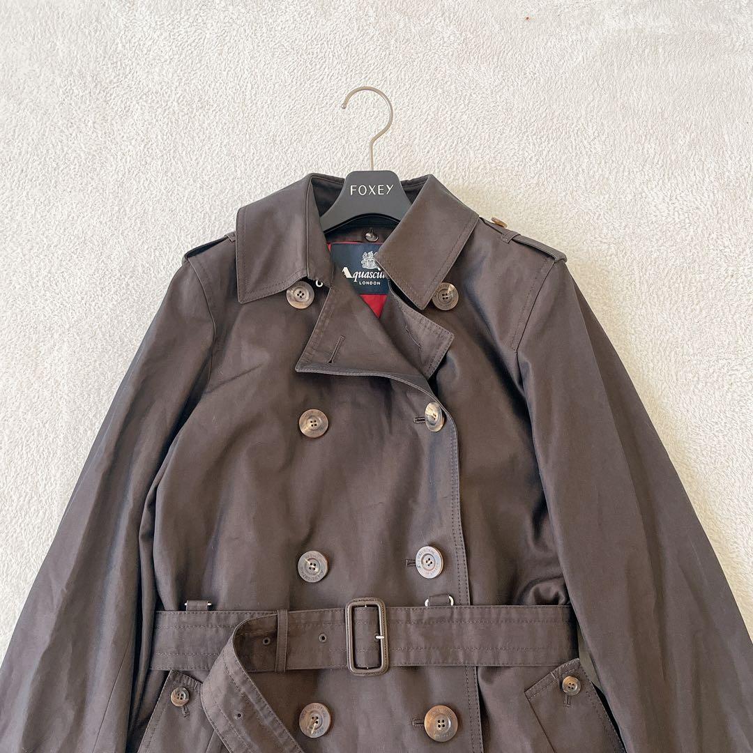 美品 Aquascutum ライナー トレンチコート 6F チェック ベルト 茶