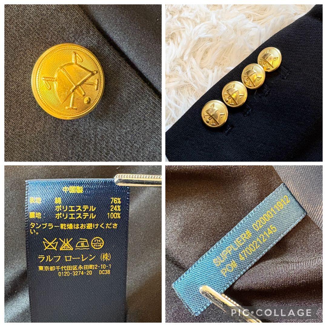 【極美品✨】ポロラルフローレン ジャケット 現行タグ 金ボタン ワッペン刺繍 黒
