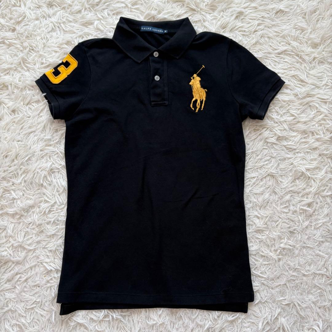 RALPH LAUREN ビッグホース ポロシャツ 背番号 金刺繍 ブラック M