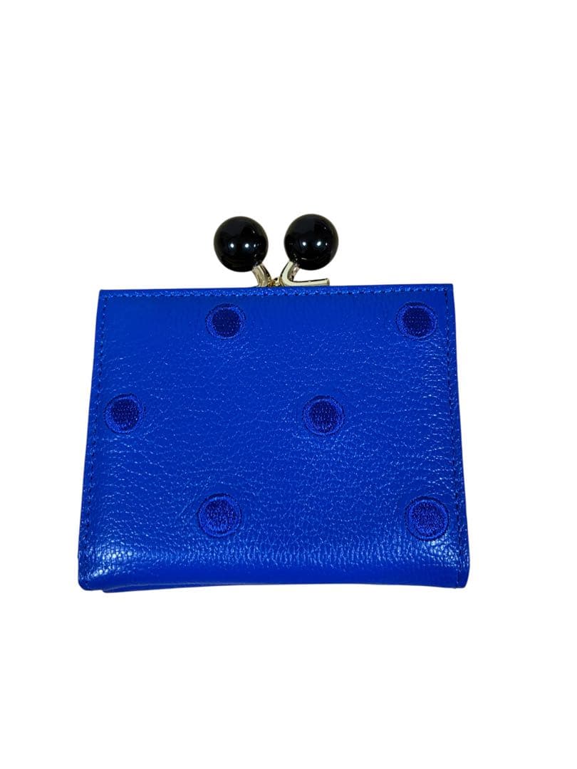 新品⭐️perche ペルケ アクリル玉 三つ折り財布 本革 ブルードット がま口
