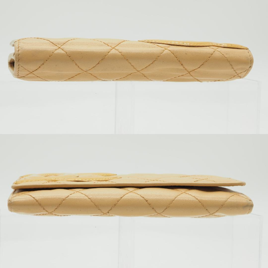 CHANEL カンボンライン ２つ折り財布 ミドル ベージュ×オレンジ