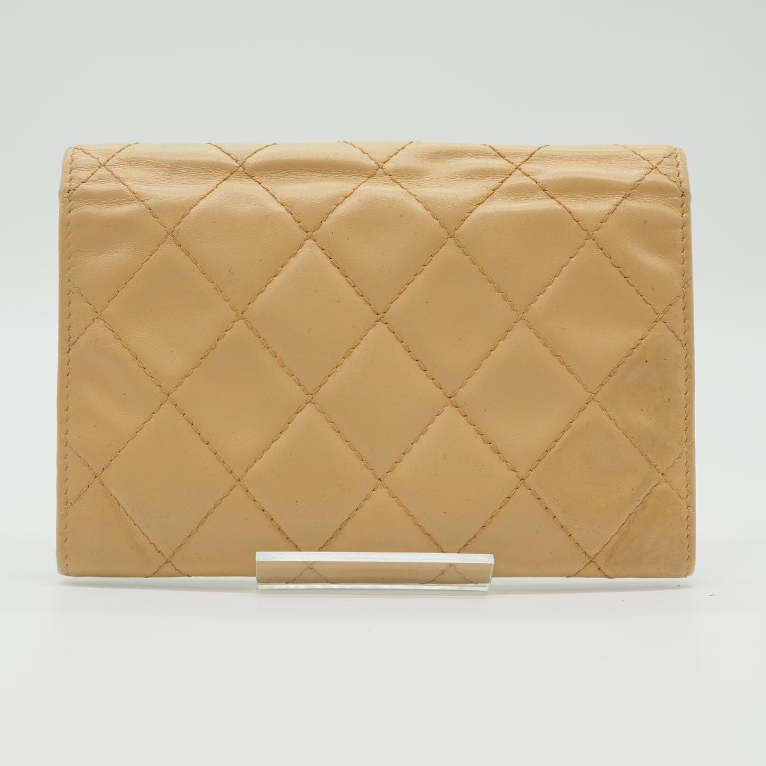 CHANEL カンボンライン ２つ折り財布 ミドル ベージュ×オレンジ