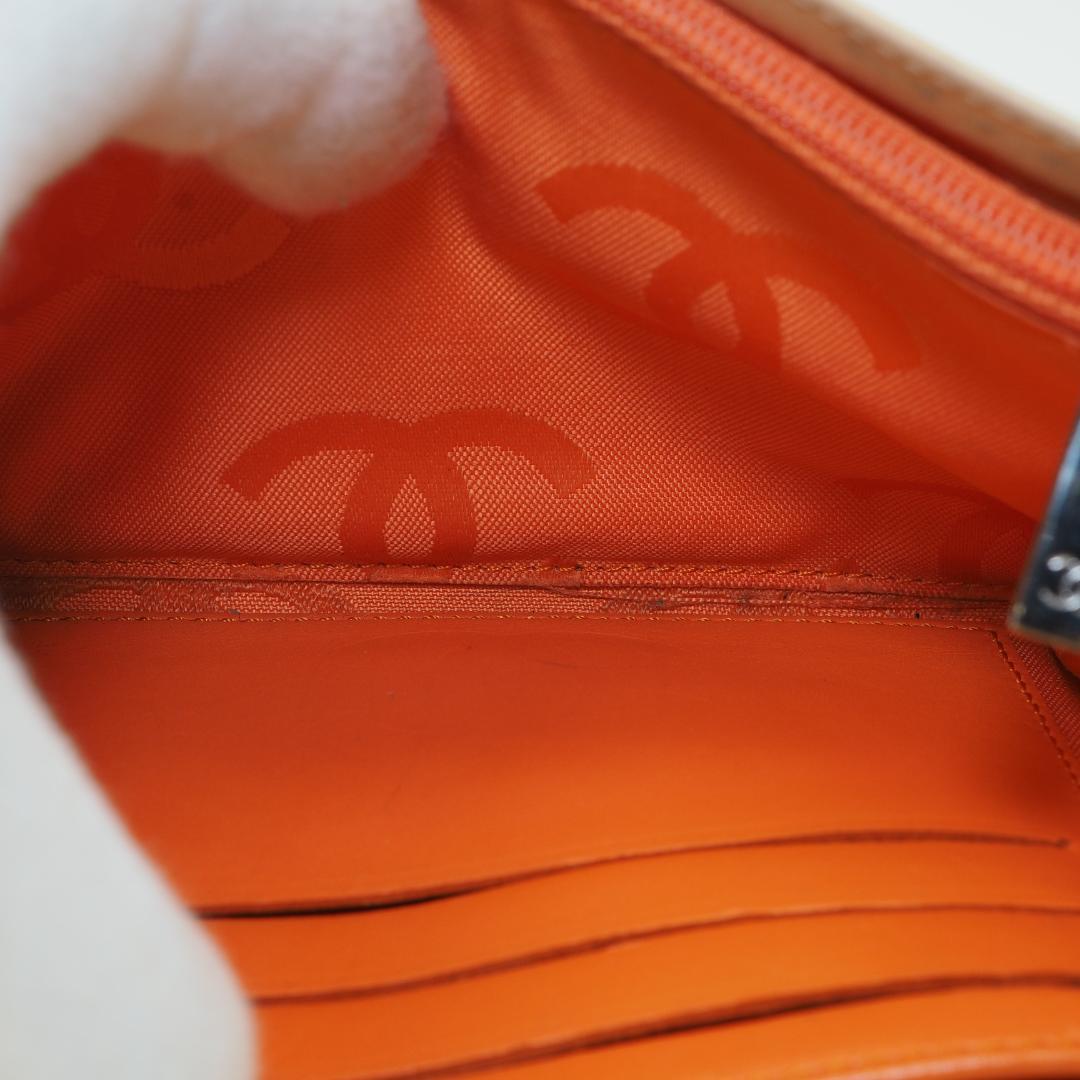 CHANEL カンボンライン ２つ折り財布 ミドル ベージュ×オレンジ