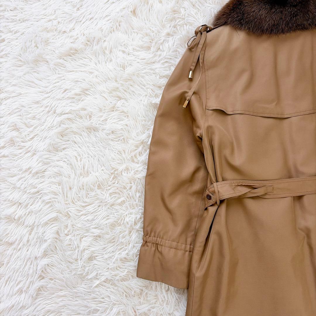 kanebo silk シルク100%プードルライナー付ファートレンチコート　L