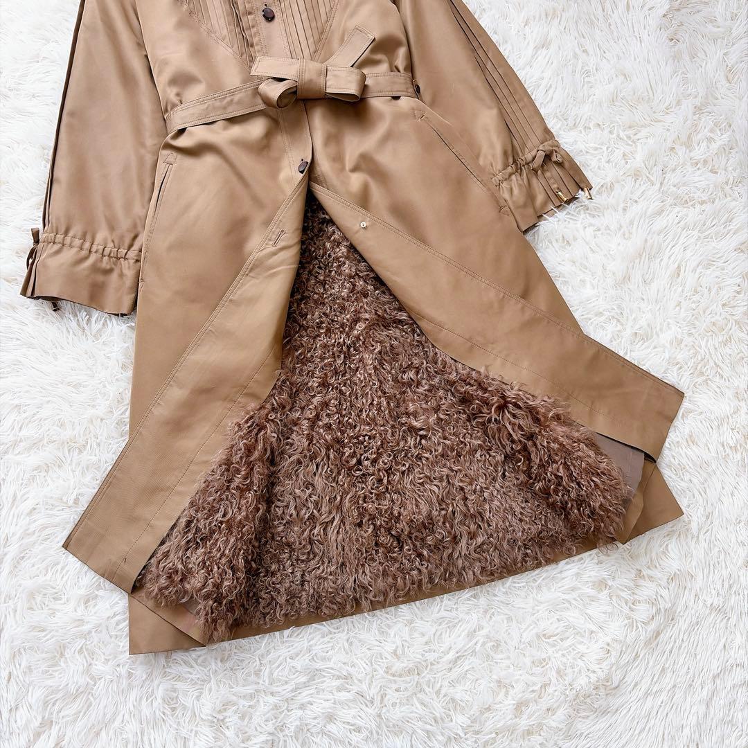 kanebo silk シルク100%プードルライナー付ファートレンチコート　L
