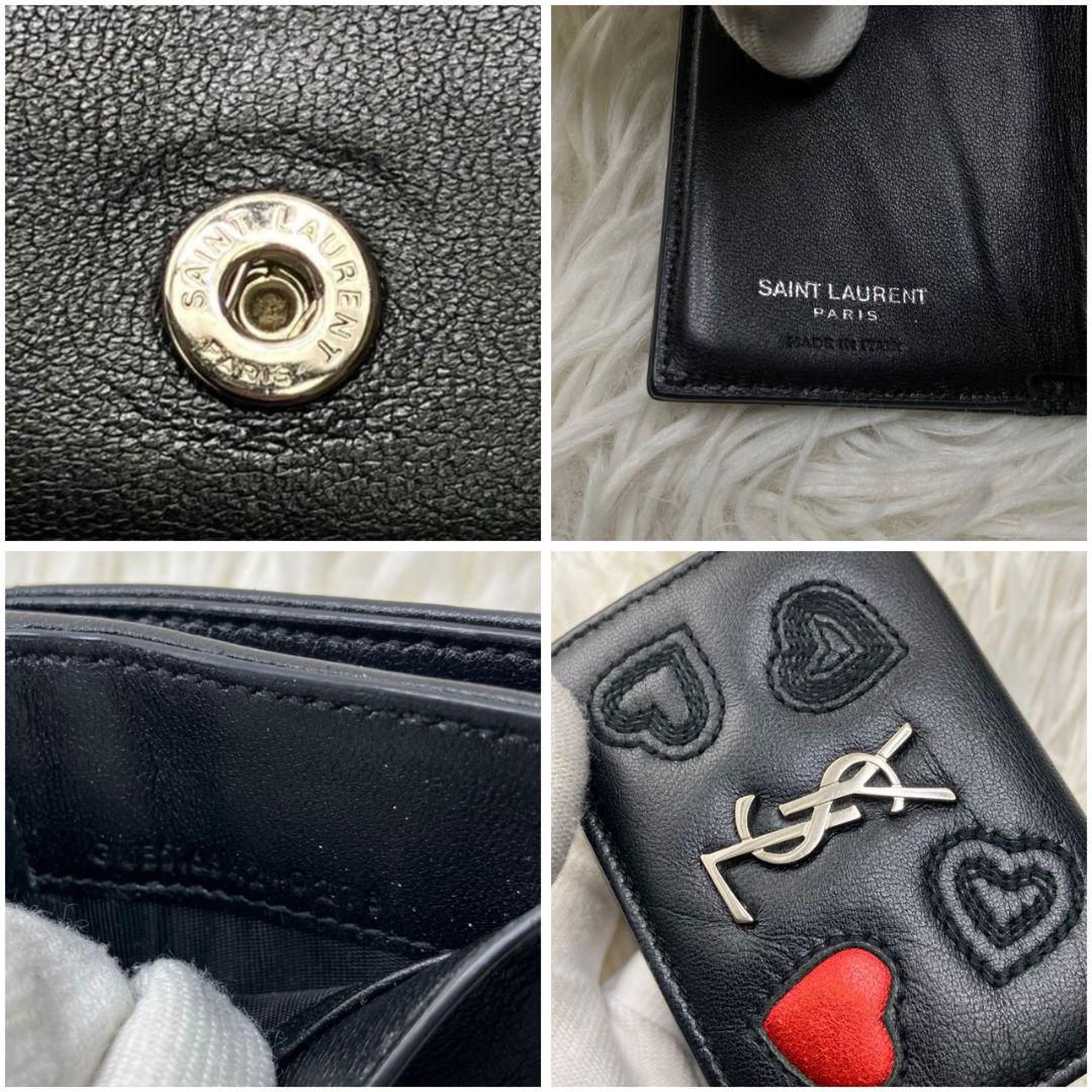 美品✨サンローランパリ 財布 ハート ステッチ 三つ折り財布