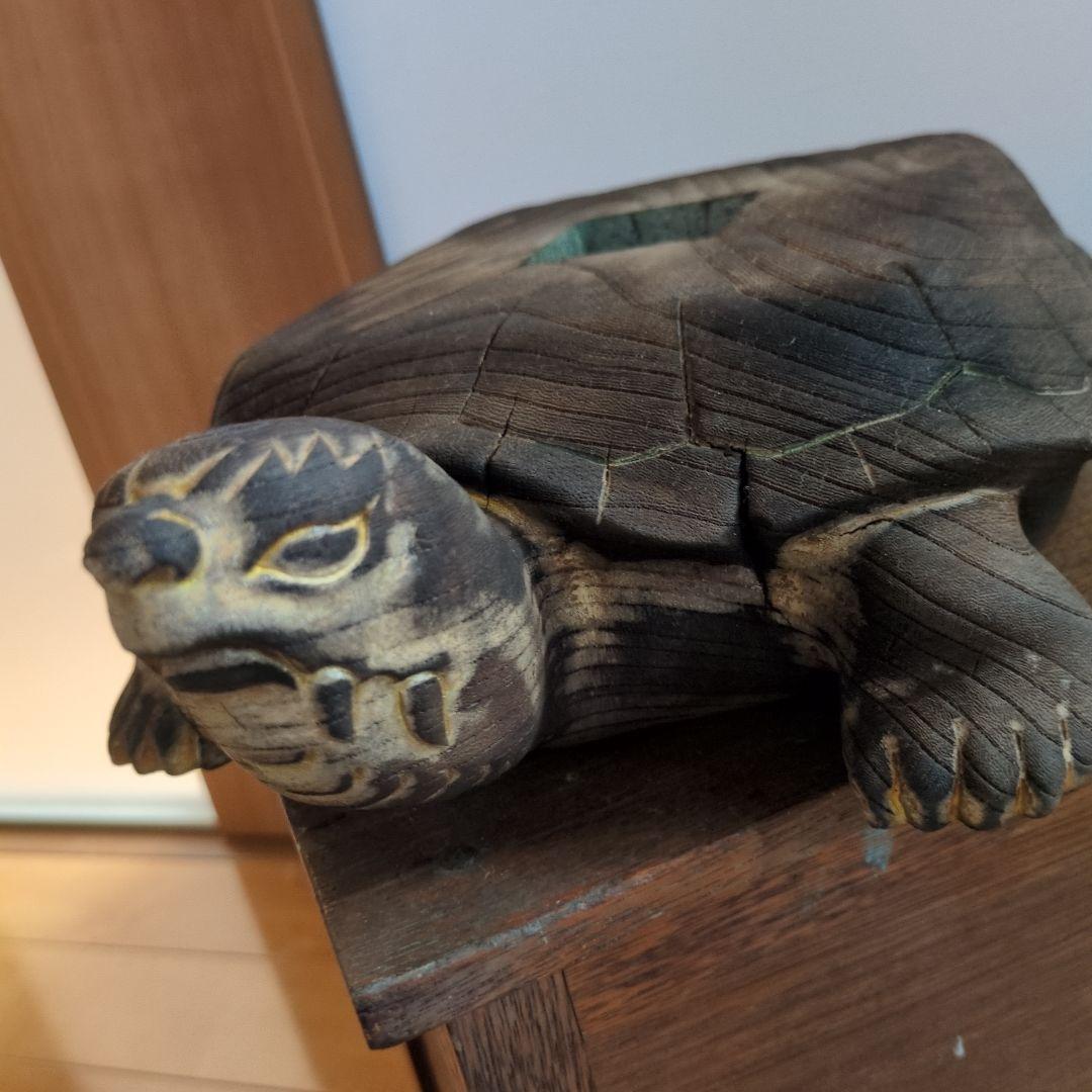 木製亀の彫刻 オブジェ