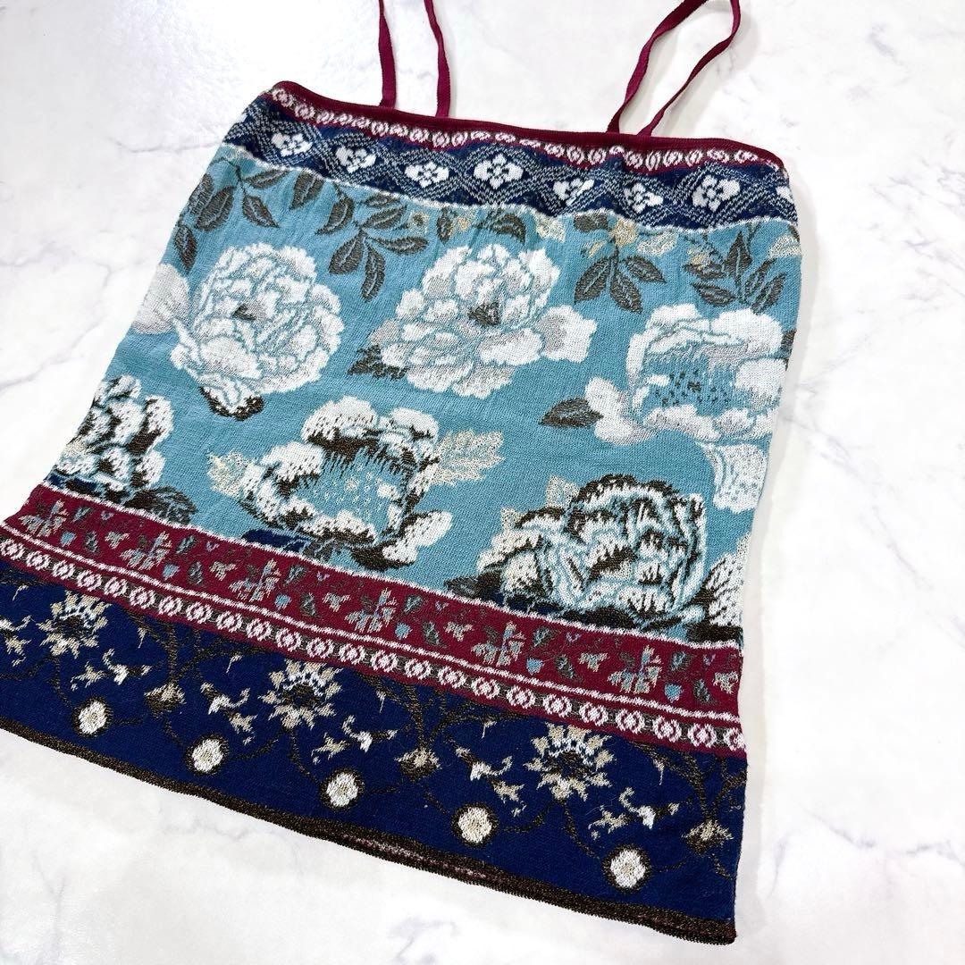KENZO ケンゾー キャミソール M ニット 花柄 ラメ 水色 紺 ボルドー