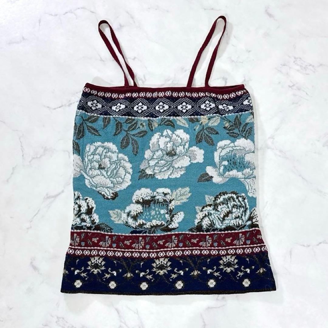 KENZO ケンゾー キャミソール M ニット 花柄 ラメ 水色 紺 ボルドー