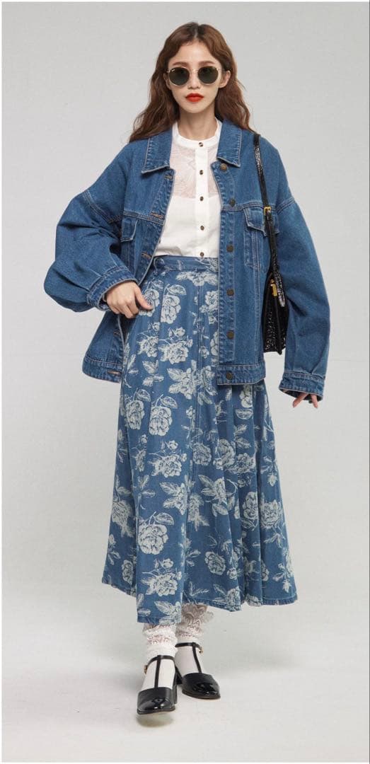 Tnewties イザベルの横顔　花柄デニムスカート　Sサイズ