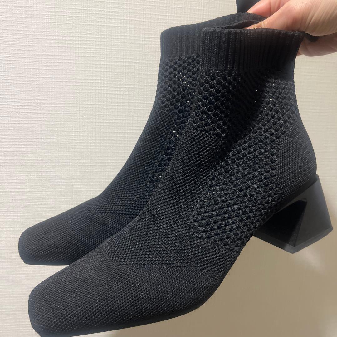 VIVAIA スクエアトゥ 撥水加工 ショートブーツ 撥水仕様 靴 ブラック 黒
