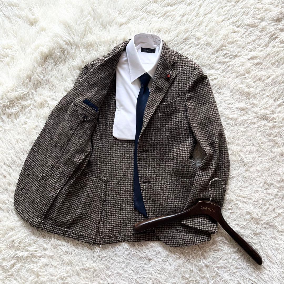 <美品>LARDINI ブラウン ウール ツイード ジャケット サイズ42