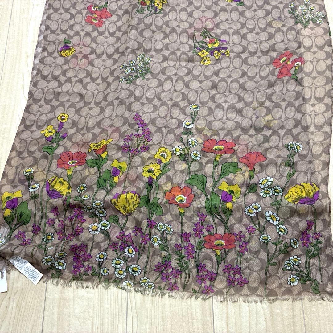 未使用品 コーチ ストール スカーフ シルク混 大判 花柄 シグネチャー 希少