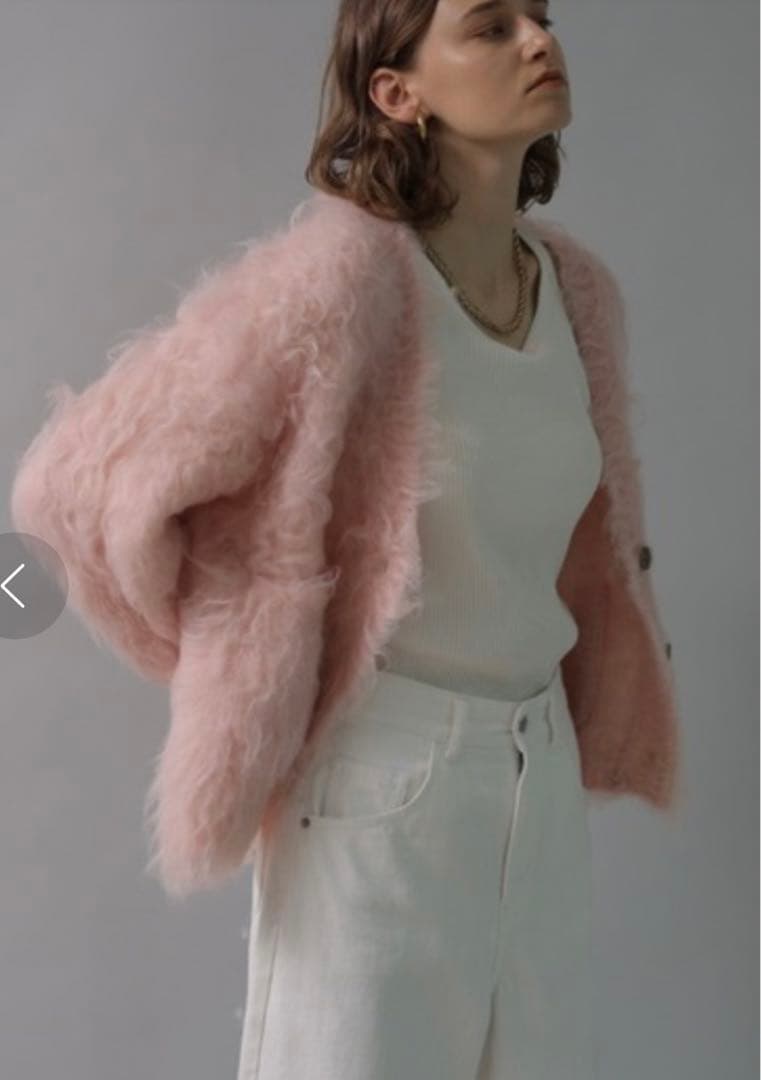 美品！春色　CADUNE シャギー　もふもふカーディガン　ボレロ　ニット　ピンク
