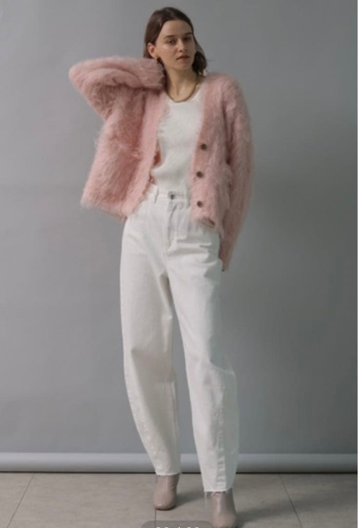 美品！春色　CADUNE シャギー　もふもふカーディガン　ボレロ　ニット　ピンク