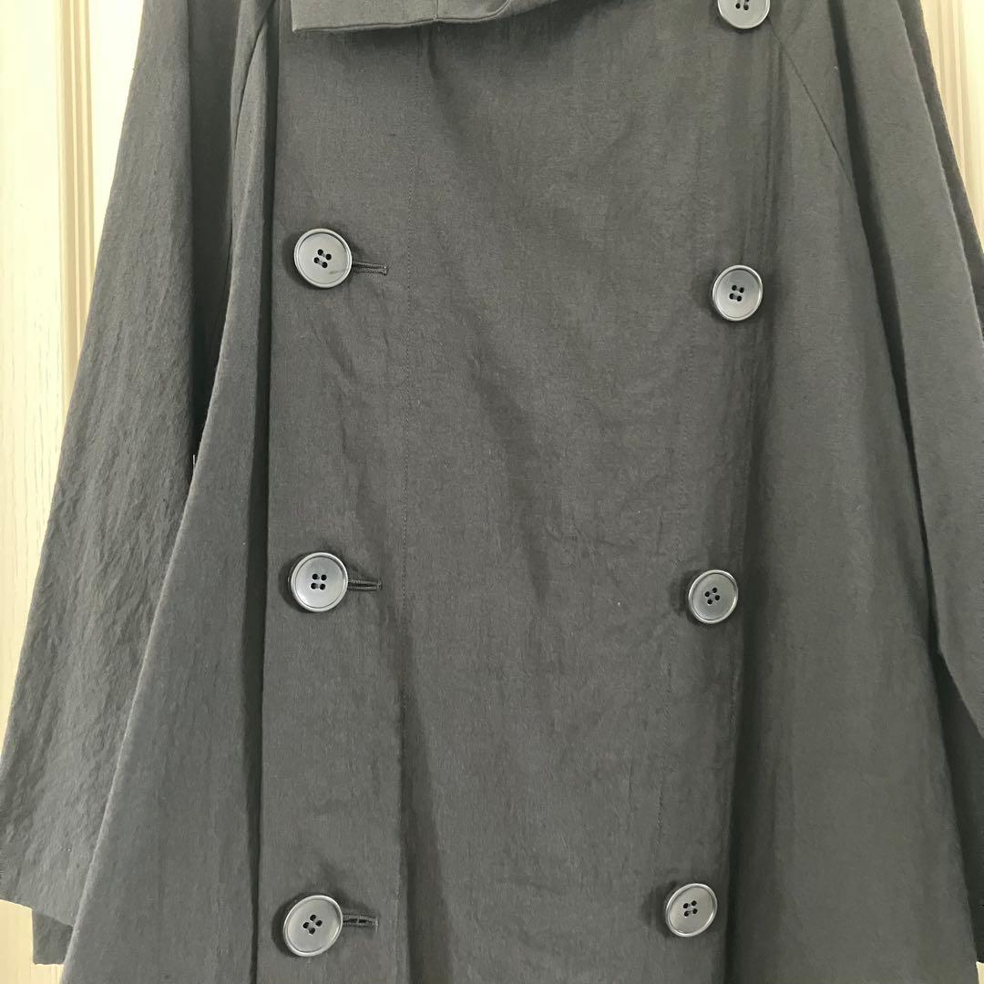 未使用✨クレッシェントCRESCENT✨黒ブラックリネンダブルロングコートM