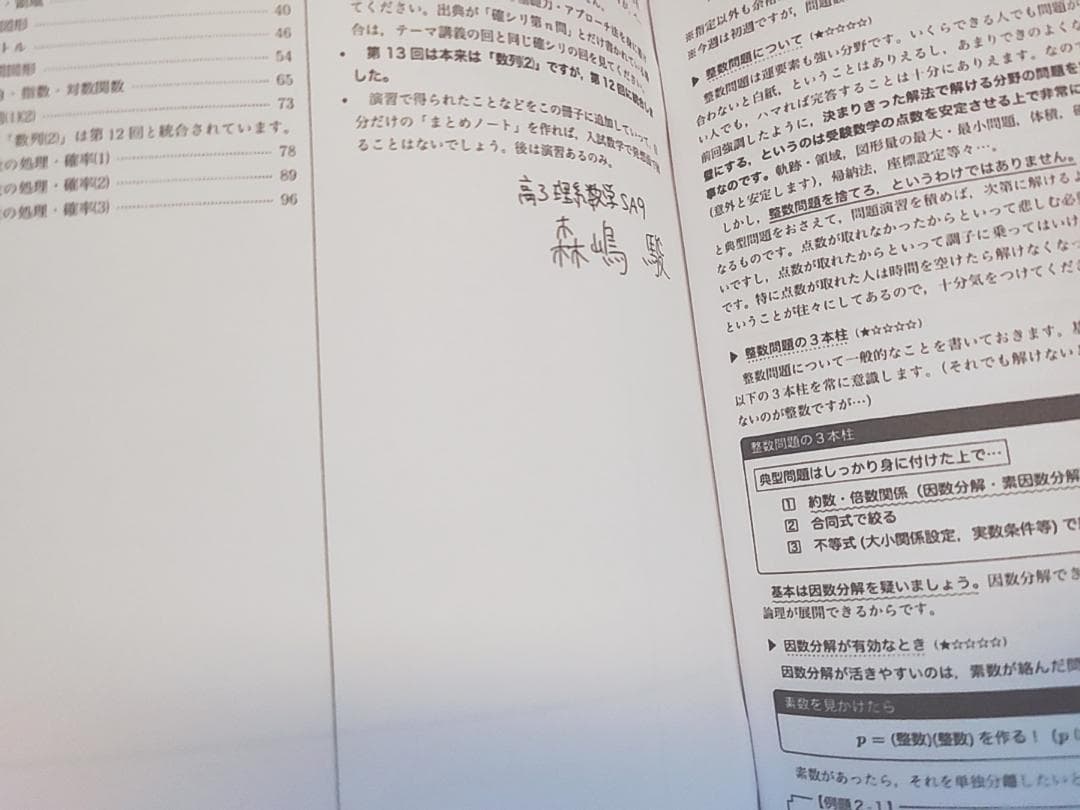 鉄緑会　森嶋先生　高3数学SAクラス　入試数学鉄則集　駿台　河合塾　東進　SEG