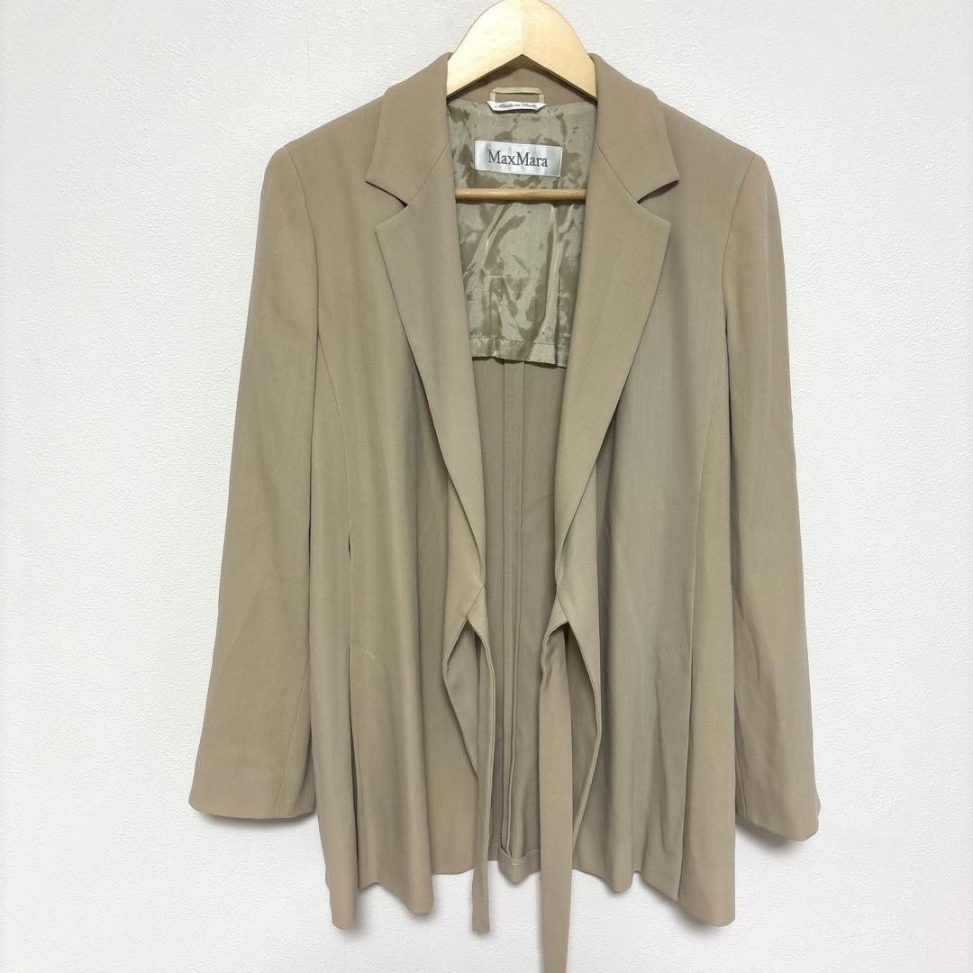【美品 白タグ】MaxMaraヴァージンウールジャケットベージュ ラップ風 上質